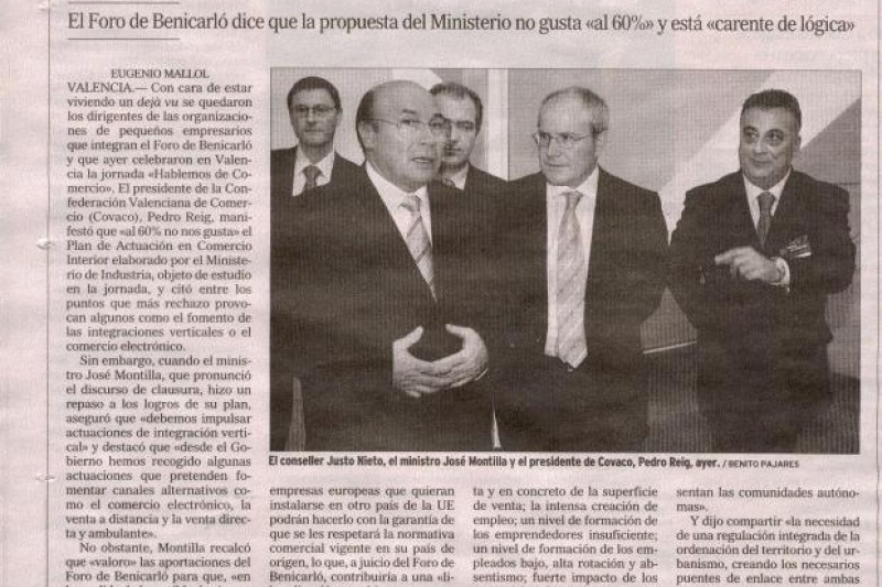 Artículo sobre el Ministro de Comercio en el foro de Benicarló
